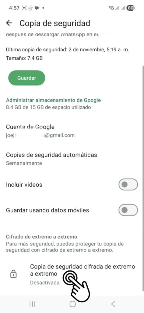 Copia de seguridad y activa el cifrado de extremo a extremo
